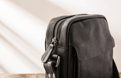 Black Small Leather Mens Shoulder Bags Messenger Bags for Men - iwalletsmen