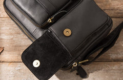 black small messenger bag Black Leather Messenger Bag Men's Black Crossbody Bag Small Black Messenger Bag
