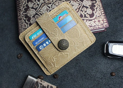 Handmade Leather Floral Mens Cool Front Pocket Wallet billfold Wallet Card Holder Small Card Slim Wallets for Men