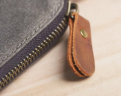 Cool Canvas Leather Mens Large Clutch Wallet Zipper Wristlet Bag Purse for Men - iwalletsmen