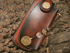 Handmade Leather Mens Cool Long World of Warcraft Leather Chain Wallet Cards Biker Trucker Wallet - iwalletsmen