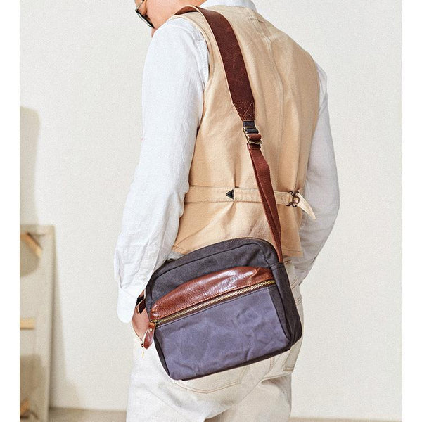 Canvas Mens Small Green Side Bag Canvas Messenger Bags Canvas Travel Courier Bag for Men - iwalletsmen