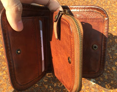 Handmade Genuine Rock Punk Leather Mens Cool Long Wallet Wristlet Bifold Clutch Wallet for Men