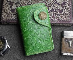 Handmade Leather Floral Mens Cool Key Wallet Wallet Card Holder Small Card Keychain Wallets for Men