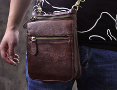 Mens Leather Small Side Bag COURIER BAG Waist Pouch Holster Belt Case Belt Pouch for Men - iwalletsmen