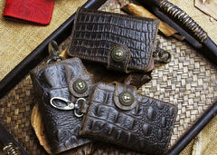 Handmade Leather Floral Mens Cool Key Wallet Wallet Card Holder Small Card Keychain Wallets for Men