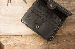 Black Leather Mens Small Wallets Trifold Vintage billfold Wallet for Men - iwalletsmen