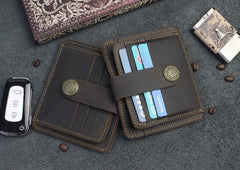 Handmade Leather Floral Mens Cool Front Pocket Wallet billfold Wallet Card Holder Small Card Slim Wallets for Men