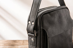 Black Small Leather Mens Shoulder Bags Messenger Bags for Men - iwalletsmen