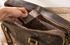 Coffee Leather Mens Briefcase Work Bag Laptop Bag Business Bag for Men - iwalletsmen