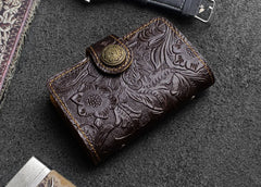 Handmade Leather Floral Mens Cool billfold Wallet Card Holder Small Card Slim Wallets for Men