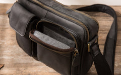 Black Cool Small Leather Mens Messenger Bags Shoulder Bags for Men - iwalletsmen