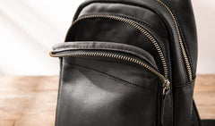Leather Mens Black Sling Bag Sling Shoulder Bag Sling Backpack for men - iwalletsmen