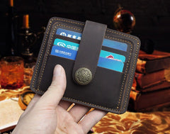 Handmade Leather Floral Mens Cool Front Pocket Wallet billfold Wallet Card Holder Small Card Slim Wallets for Men