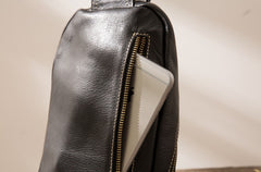 Mens Black Leather Sling Bag Sling Shoulder Bag Sling Backpack for men - iwalletsmen