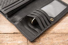 Cool Black Braided Leather Mens Long Wallet Long Wallet for Men - iwalletsmen