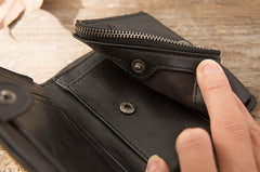 Black Leather Mens Small Wallets Trifold Vintage billfold Wallet for Men - iwalletsmen