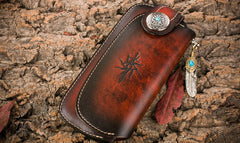 Handmade Leather Mens Cool Long World of Warcraft Leather Chain Wallet Cards Biker Trucker Wallet - iwalletsmen