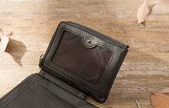 Black Leather Mens Small Wallets Trifold Vintage billfold Wallet for Men - iwalletsmen