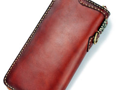 Handmade Leather Mens Chain Biker Wallet Cool Leather Wallet Long Phone Wallets for Men