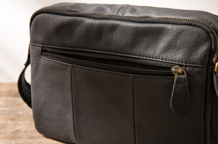Black Cool Small Leather Mens Messenger Bags Shoulder Bags for Men ...