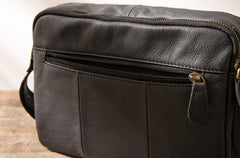 leather messenger bag black Black Leather Messenger Bag Men's Black Crossbody Bag Small Black Messenger Bag