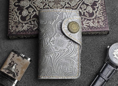 Handmade Leather Floral Mens Cool Key Wallet Wallet Card Holder Small Card Keychain Wallets for Men