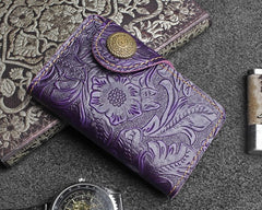 Handmade Leather Floral Mens Cool Key Wallet Wallet Card Holder Small Card Keychain Wallets for Men
