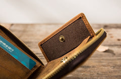 Cool Leather Vintage Mens Small Wallets Zipper billfold Wallets for Men - iwalletsmen