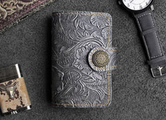 Handmade Leather Floral Mens Cool billfold Wallet Card Holder Small Card Slim Wallets for Men