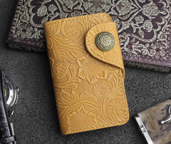 Handmade Leather Floral Mens Cool Key Wallet Wallet Card Holder Small Card Keychain Wallets for Men