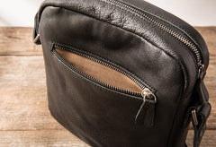 Black Small Leather Mens Shoulder Bags Messenger Bags for Men - iwalletsmen