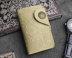 Handmade Leather Floral Mens Cool Key Wallet Wallet Card Holder Small Card Keychain Wallets for Men