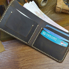 Handmade Leather Mens Cool Slim Leather Wallet Men billfold Wallets Bifold for Men