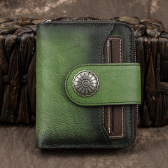Brown Small Bifold Wallet Leather Womens billfold Small Wallet Zipper Red Card Wallet For Men - iwalletsmen