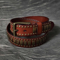 Black Fashion Leather Metal Rock Belt Motorcycle Belt Brown Punk Leather Belt For Men - iwalletsmen