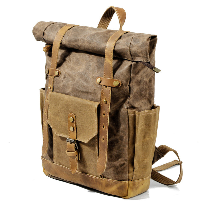 Cool Canvas Leather Mens Green Large Waterproof Travel Backpack Computer Hiking Backpack for Men - iwalletsmen