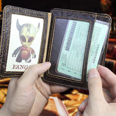 Handmade Leather Floral Mens Cool Front Pocket Wallet billfold Wallet Card Holder Small Card Slim Wallets for Men