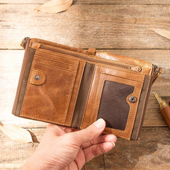 Brown Leather Mens Bifold Wallet Brown Small Wallet Front Pocket Wallet billfold Wallet for Men - iwalletsmen