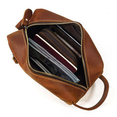 Brown MENS LEATHER ZIPPER CLUTCH WRISTLET PURSE CLUTCH BAG STORAGE BAG FOR MEN - iwalletsmen