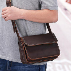 Brown Cool Leather Small Messenger Bag Satchel Postman Bag Coffee Side Bag Courier Bag For Men - iwalletsmen