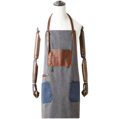 Vintage Canvas Leather Mens Womens Gray Craftsman Apron Cafe Staff Apron Work Apron for Men - iwalletsmen