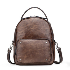Brown Cool LEATHER Womens Small Red Backpack Mini College Backpack For Women - iwalletsmen