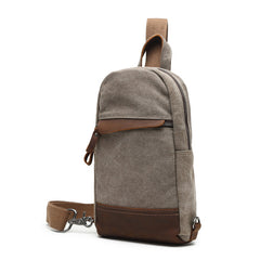 Cool Canvas Leather Mens Sling Bag Chest Bag Gray One Shoulder Backpack for Men - iwalletsmen