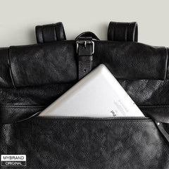 Genuine Leather Mens Cool Backpack Sling Bag Large Black Travel Bag Hiking Bag for men