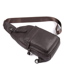 Black Leather Men's Sling Bag Coffee Chest Bag One Shoulder Backpack For Men - iwalletsmen