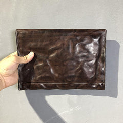 Simple Leather Black Mens Envelope Clutch Bag Vintage Coffee Clutch Wallet for Men - iwalletsmen
