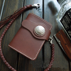 Handmade Leather Biker Wallet Mens Cool billfold Chain Wallet Trucker Wallet with Chain