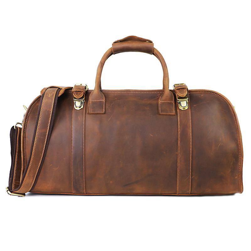 Black Leather Mens Casual Large Travel Bags Shoulder Weekender Bags Brown Duffle Bag For Men - iwalletsmen