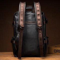 Black Fashion Mens Leather 14-inch Computer Backpacks Cool Travel Backpack School Backpack for men - iwalletsmen